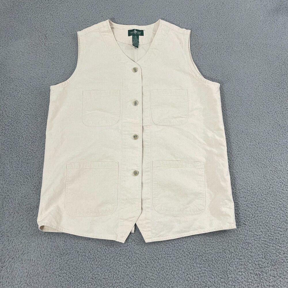 Vintage Hunt Club Vest Women 1X Cream‎ Utility Cottage Button Sleeveless